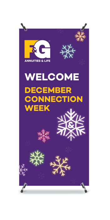 Banner for December Connection Week featuring colorful snowflakes on a purple background